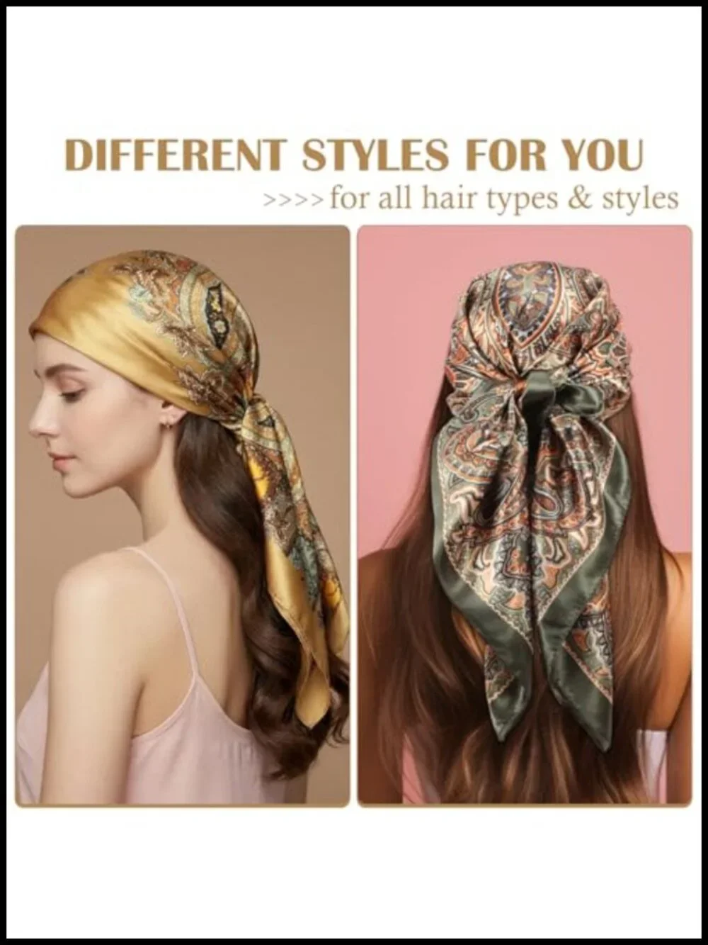 Large Satin Scarf Square Wraps Silk Feel Vintage Bandana for Hair Neck